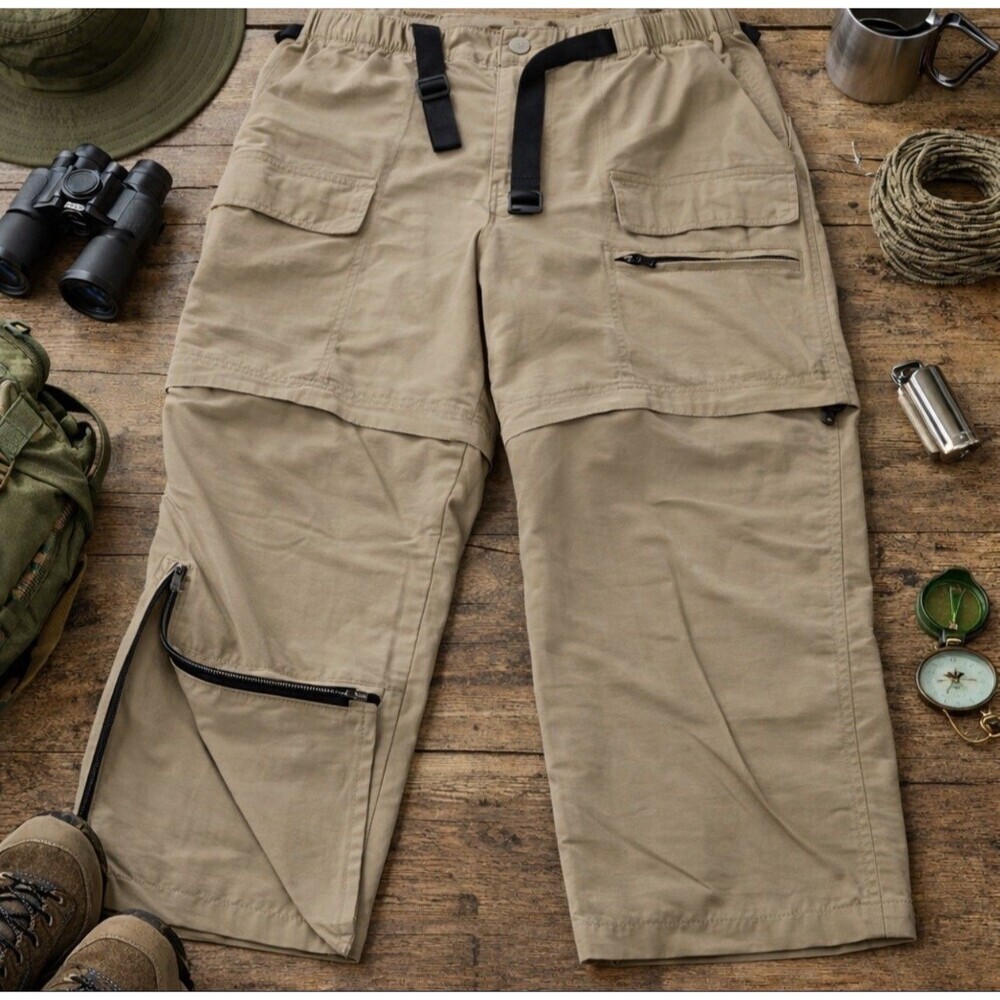Eddie Bauer Sport Pant Men 30 x 29 Khaki Nylon Convertible Cargo Outdoor 4921